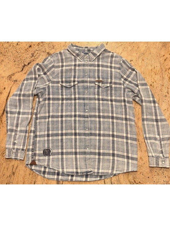 Indian Motorcycle Other - Indian Motorcycle Flannel Shirt Mens Large Pearl Snap Lightweight Blue Plaid